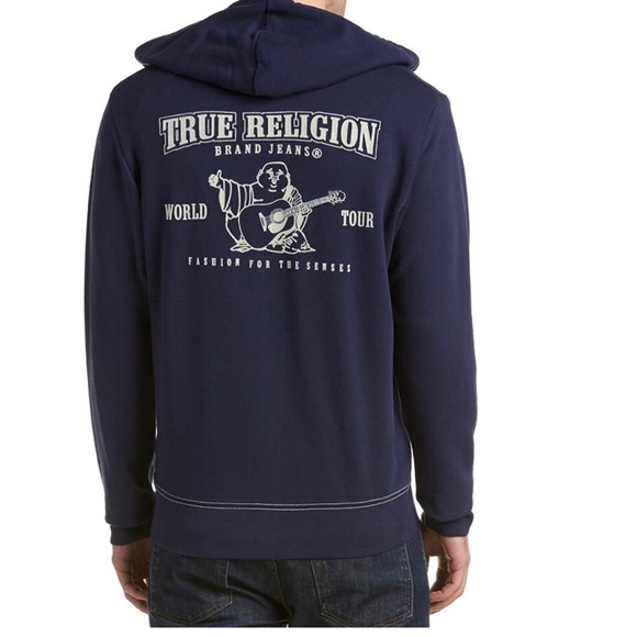 True Religion Men's Buddha Logo Zip Hoodie Blue